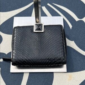 Versace Black snakeskin Leather Logo Zip Wallet